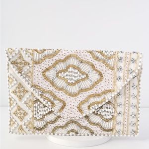 Etched in Stone Cream Beaded Clutch